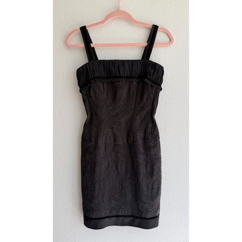 Vintage 90s Guess Jeans Dragon Jacquard Corset Satin & Velvet Dress in Black XS - Picture 2 of 14